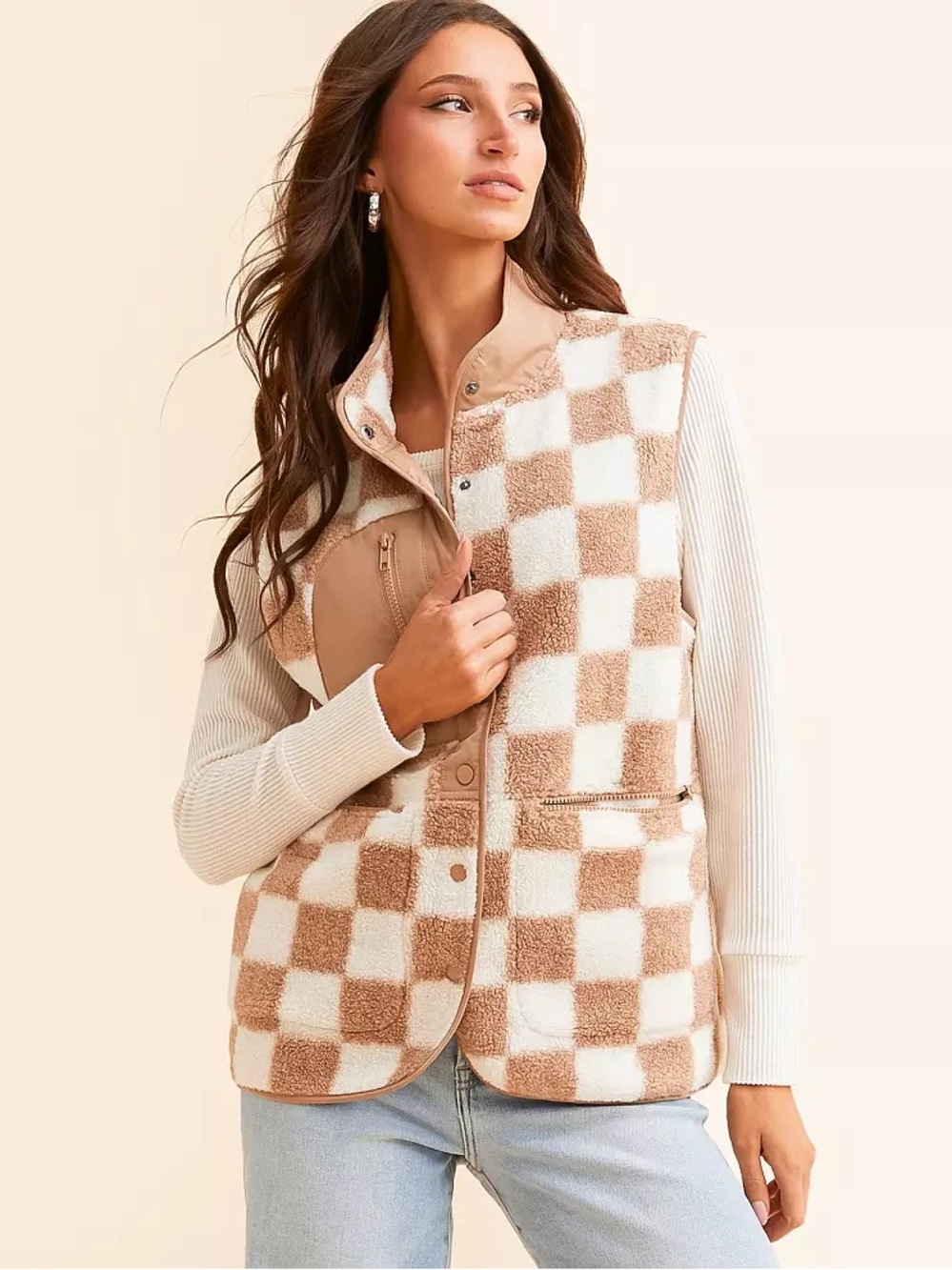 Blu Pepper Checkered Sherpa Vest